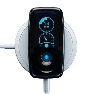 Vagal Buddy tVNS device on wireless charging pad showing active session timer