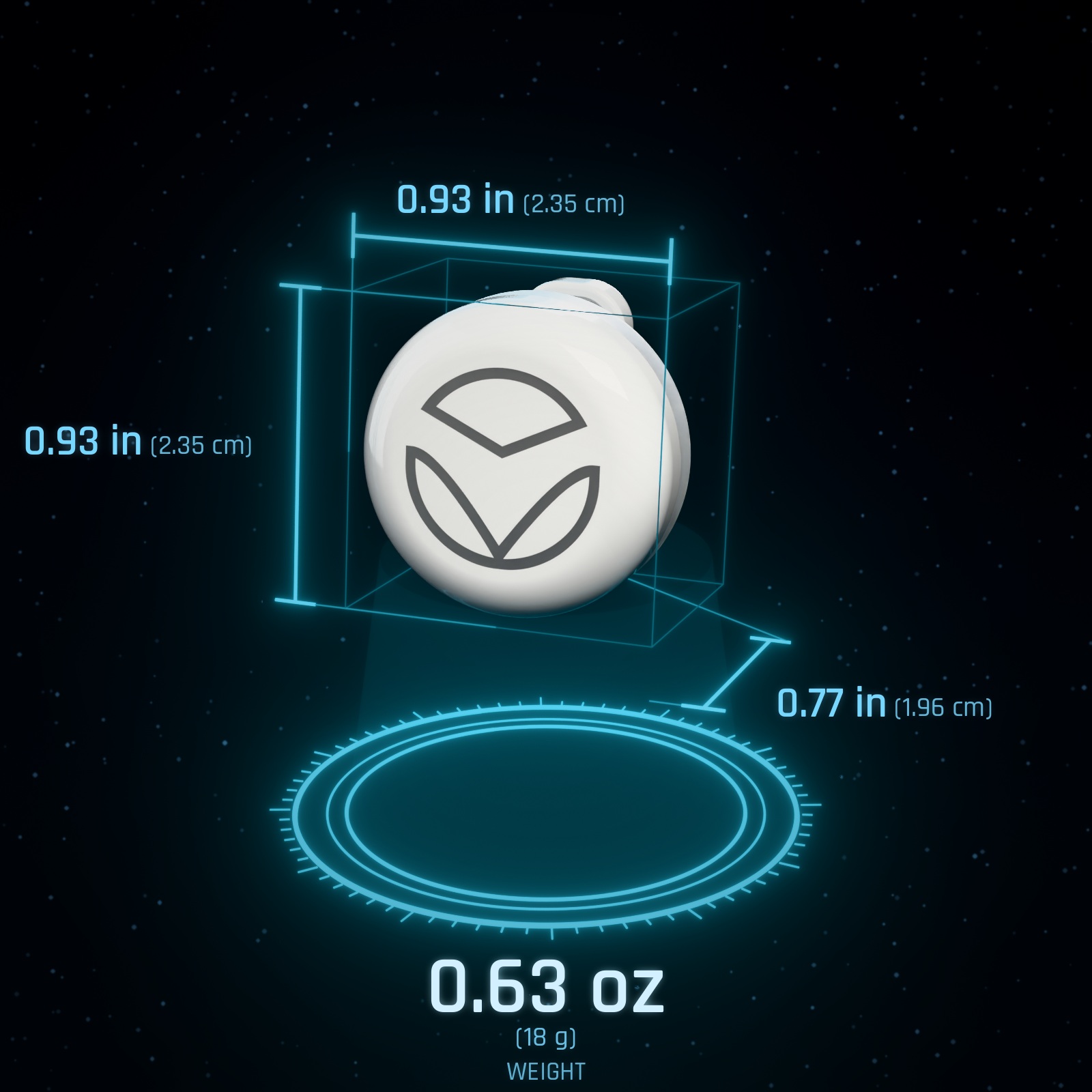 Vagal Oh! dimensions: 0.93 x 0.93 x 0.77 in (2.35 x 2.35 x 1.96 cm), weight 0.63 oz (18 g)