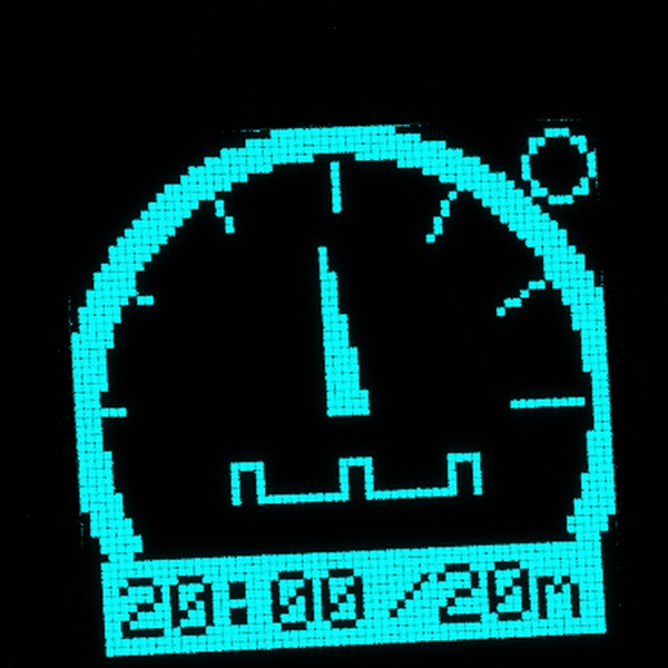 Close-up of the Vagal Buddy display showing the monophasic waveform symbol, single-phase pulses with no return, inside the current gauge